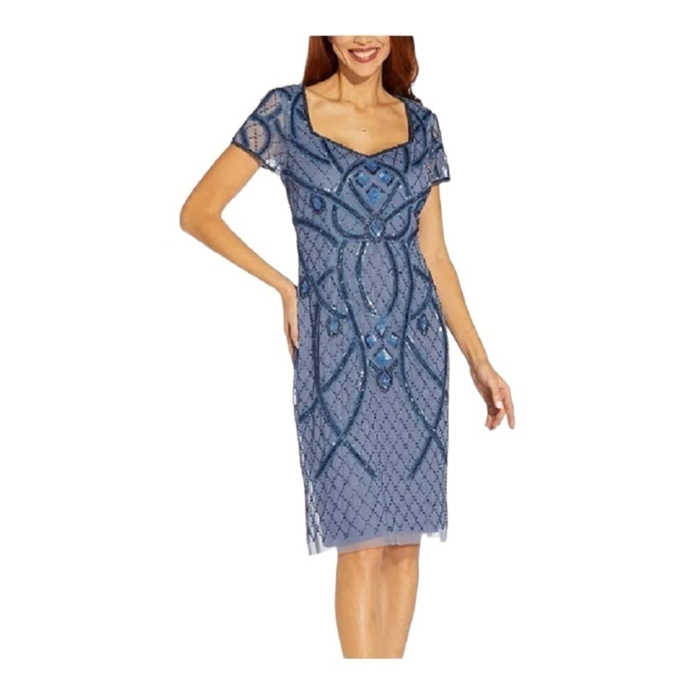 Adrianna Papell Beaded Back Cutout Sheath Dress in French Blue NWT